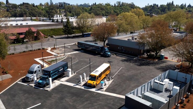 Station de recharge MCS d'essai pour camions et bus électriques à Portland (image : CharIN)