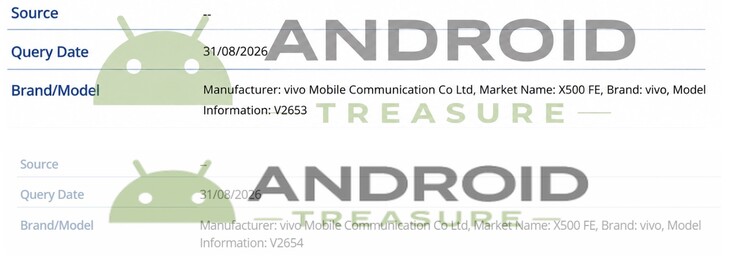 Les entrées IMEI confirment le nom Vivo X500 FE.