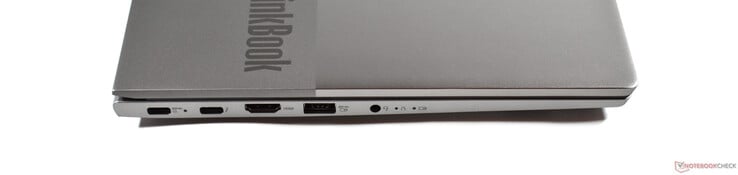 À gauche : USB-C 3.2 Gen 2, Thunderbolt 4, HDMI 2.0, USB-A 3.0, prise audio 3,5 mm