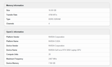 GeForce Spécifications de l'ordinateur portable RTX 5050 (source d'image : Geekbench)