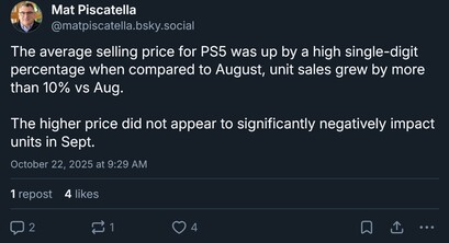 Ventes de consoles PS5 de Circana pour septembre 2025 (Image source : Mat Piscatella Bluesky account)