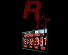 Logo de Rockstar Games avec une horloge indiquant la date de sortie de GTA 6