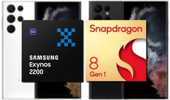 L&#039;Exynos 2200 de Samsung et le Snapdragon 8 Gen 1 semblent s&#039;égaler dans les performances du processeur Geekbench. (Image source : Samsung/Qualcomm/@Ishanagarwal - édité)