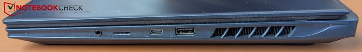 À droite : USB-A 3.2 Gen 2, USB-C avec Thunderbolt 4 (PD 3.0, DP 1.4, USB 4), lecteur de carte micro SD, prise casque