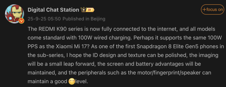 Fuite d'informations sur la série Redmi K90. (Source de l'image : Weibo)