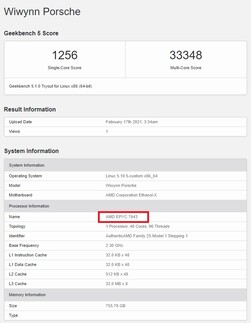 EPYC 7643. (Source de l'image : Geekbench)