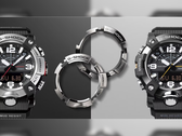 Une image promotionnelle des deux nouvelles montres Casio G-Shock Mudmaster avec les lunettes au milieu.