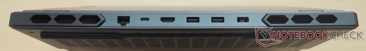 Arrière : RJ-45 LAN, USB 3.2 Gen2 Type-C (incl. DisplayPort 1.4 &amp; 140 W Power Delivery), HDMI 2.1, 2x USB 3.2 Gen1 Type-A, DC-in