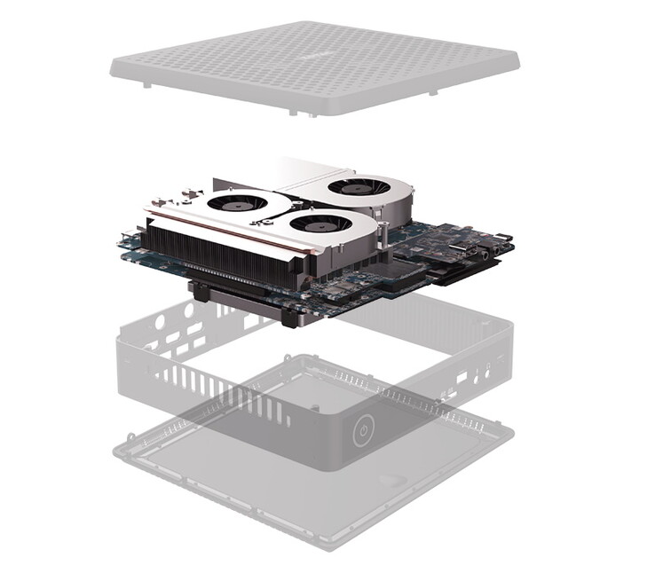 Une vue éclatée du Zotac ZBOX QCM7T3000. (Source de l'image : Zotac)