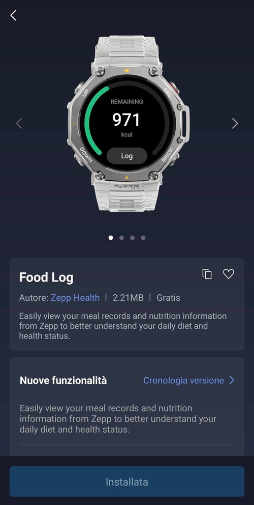 Capture d'écran de la nouvelle application Amazfit Food Log Mini. (Source de l'image : Matteo Calori via Amazfit Official Outdoor Community Facebook Group)