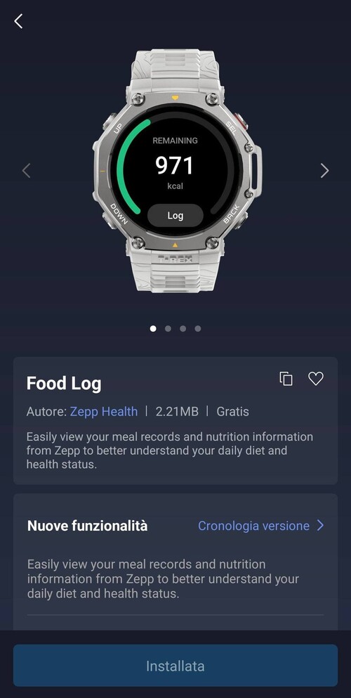 Capture d'écran de la nouvelle application Amazfit Food Log Mini. (Source de l'image : Matteo Calori via Amazfit Official Outdoor Community Facebook Group)