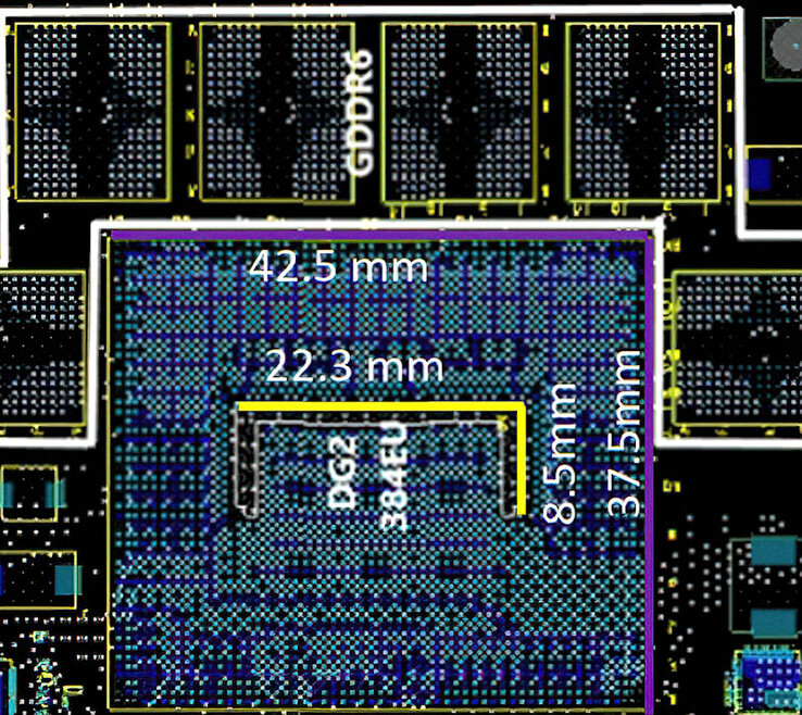 Plan Intel DG2 Xe-HPG 384-EU PCB. (Source de l'image : Videocardz)
