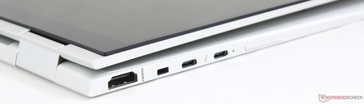Côté droit : volume, 2 USB C + Thunderbolt 3, DriveLock, HDMI 1.4.