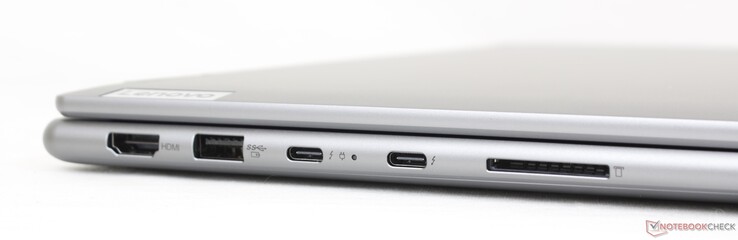 A gauche : HDMI 2.0, USB-A 3.2 Gen. 1, 2x USB-C w/ Thunderbolt 4 + PD + DP, lecteur de carte SD