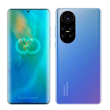 Rendu du Huawei P50 Pro basé sur la disposition des caméras du Huawei Nova 8 Pro (image via @Guidingdroid)