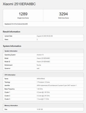 Redmi Note 15 Pro Plus Geekbench.