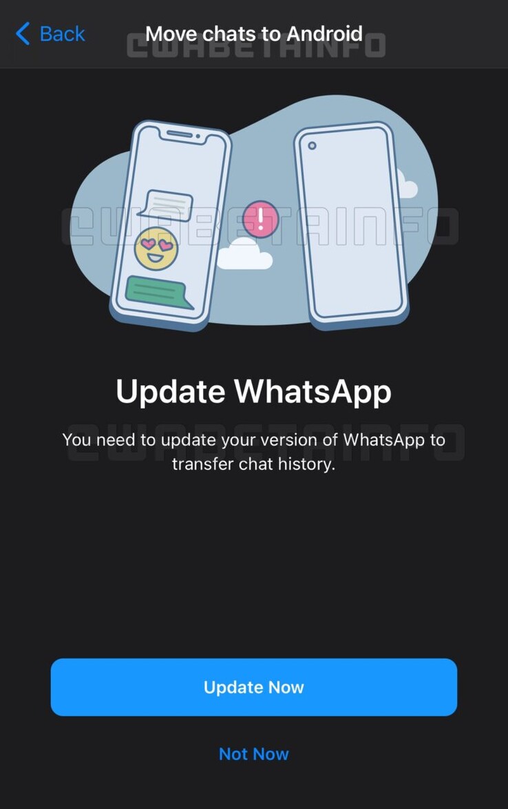 Voici à quoi pourrait ressembler le transfert de chat multiplateforme de WhatsApp (image via WABetainfo)