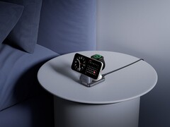 La nouvelle station de recharge sans fil Prime d'Anker (sur laquelle on voit un téléphone, une montre et ce qui semble être des écouteurs TWS) sera lancée aux États-Unis en février 2026. (Source de l'image : Anker)