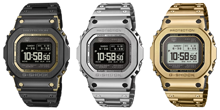 De gauche à droite : les montres Casio G-Shock GMW-BZ5000BD-1, GMW-BZ5000D-1 et GMW-BZ5000GD-1. (Source de l'image : Casio)