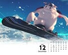 Fond d'écran du calendrier de Final Fantasy 7 montrant du snowboard (Image source : Square Enix with edits)