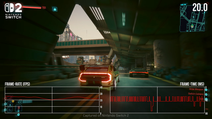 Performance de la Nintendo Switch 2 Cyberpunk 2077. (Source de l'image : Digital Foundry)
