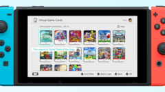 Menu de la carte de jeu virtuelle sur l'interface de la Nintendo Switch affichant des titres populaires tels que The Legend of Zelda : Tears of the Kingdom, Splatoon 3 et Pokémon Scarlet. (Source de l'image : Nintendo)