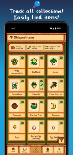 La base de données des articles dans l'application Gunther's Library. (Source de l'image : Google Play Store)