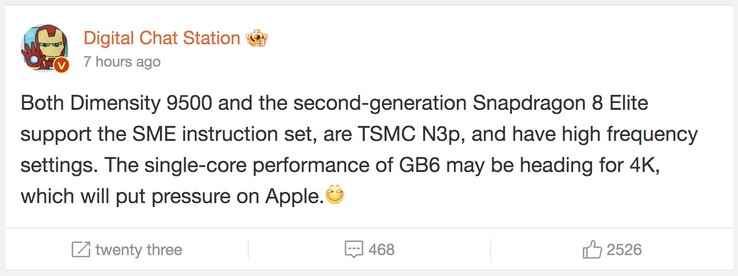 Les SoC Snapdragon 8 Elite Gen 2 et Dimensity 9500 de la prochaine génération présenteront des améliorations de performance remarquables. (Source de l'image : DCS via Weibo)