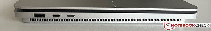 Côté gauche : USB-A 3.2 Gen.1 (5 Gbps), 2x USB-C 4.0 avec Thunderbolt 4 (40 Gbps, DisplayPort-ALT-Mode 1.4, Power Delivery)