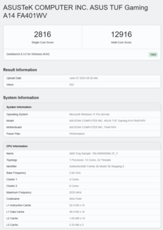 AMD Ryzen AI 9 HX 370 Geekbench 6 scores dans l'Asus TUF Gaming A14. (Source : Geekbench)