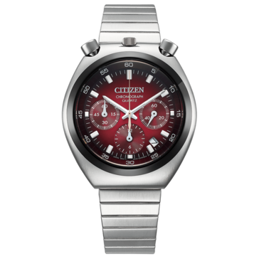 Vue de face de la montre Citizen Tsuno Chronograph AN3714-84Z, dotée d’un cadran rouge dégradé,