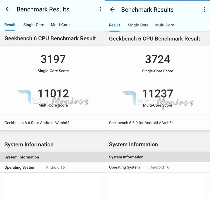 Comparaison entre le Galaxy S26 (à gauche) équipé d'Exynos 2600 et le Galaxy S26 Ultra (à droite) équipé de Snapdragon 8 Elite Gen 5