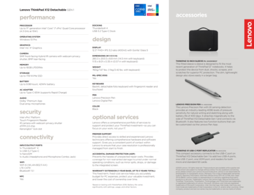 Spécifications du Lenovo ThinkPad X12 détachable Gen 1 (suite)