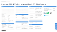 Lenovo ThinkVision T85 - Spécifications. (Image Source : Lenovo)
