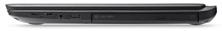 Côté droit : lecteur de carte SD, combo écouteurs / jack microphone, USB A 2.0, graveur DVD.