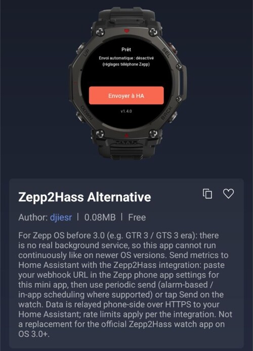 L'application alternative Zepp2Hass de Zepp Mini pour les smartwatches Amazfit