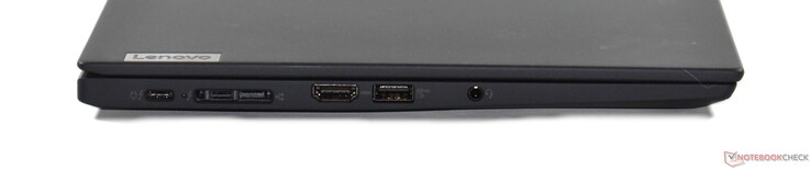 A gauche : 2x Thunderbolt 4, port miniEthernet/docking, HDMI 2.0, USB-A 3.2 Gen 1, audio 3.5mm