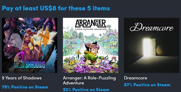 Image décorative. En payant 8 $, vous obtenez 5 articles (Source de l'image : Humble Bundle)