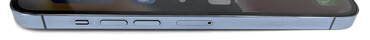 A gauche : curseur de notification, touches de volume, emplacement SIM