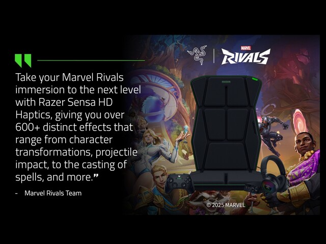 Le système haptique Razer Sensa HD offre des centaines d'effets immersifs en jouant à Marvel Rivals. (Source de l'image : Razer via X)