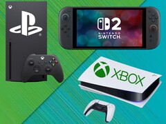 Les consoles Xbox, PS5 et Switch 2 sont représentées avec des logos (Source d'image : Xbox Gaming, Sony PlayStation, Nintendo of America avec modifications)