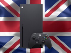 Xbox Series X devant le drapeau britannique