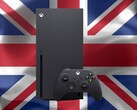 Xbox Series X devant le drapeau britannique