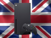 Xbox Series X devant le drapeau britannique