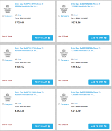 Fuite des prix en dollars américains d'Intel Alder Lake. (Image Source : @momomo_us sur Twitter)