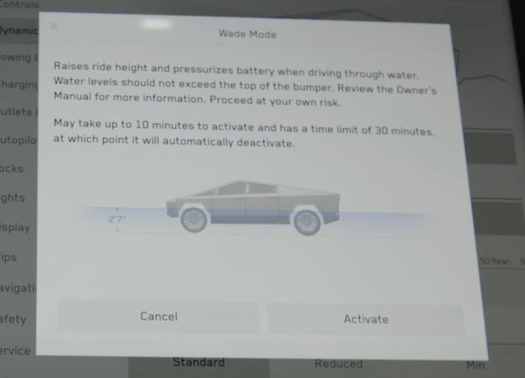 Tesla précise la profondeur et la durée maximales du mode Wade du Cybertruck