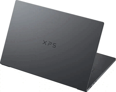 Dell XPS 16 vu de dos avec sa finition sombre et son logo XPS