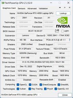 GPU-Z : GeForce Ordinateur portable RTX 4050