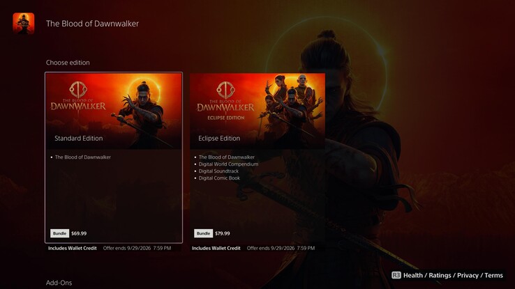 La fiche du jeu « Blood of Dawnwalker » sur le PS Store.