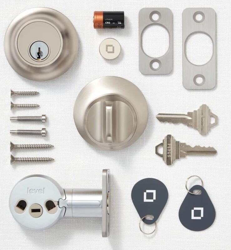 Le Level Lock+ (Matter) est livré avec des clés de rechange et du matériel d'installation. (Source de l'image : Level Home)